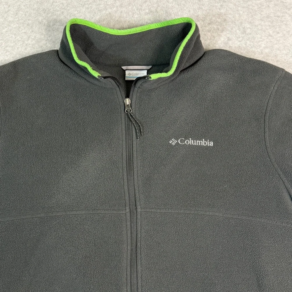 Columbia Polartec Fleece Jacket Mens XL Full Zip Gray Lime Green Hiking‎ Outdoor
